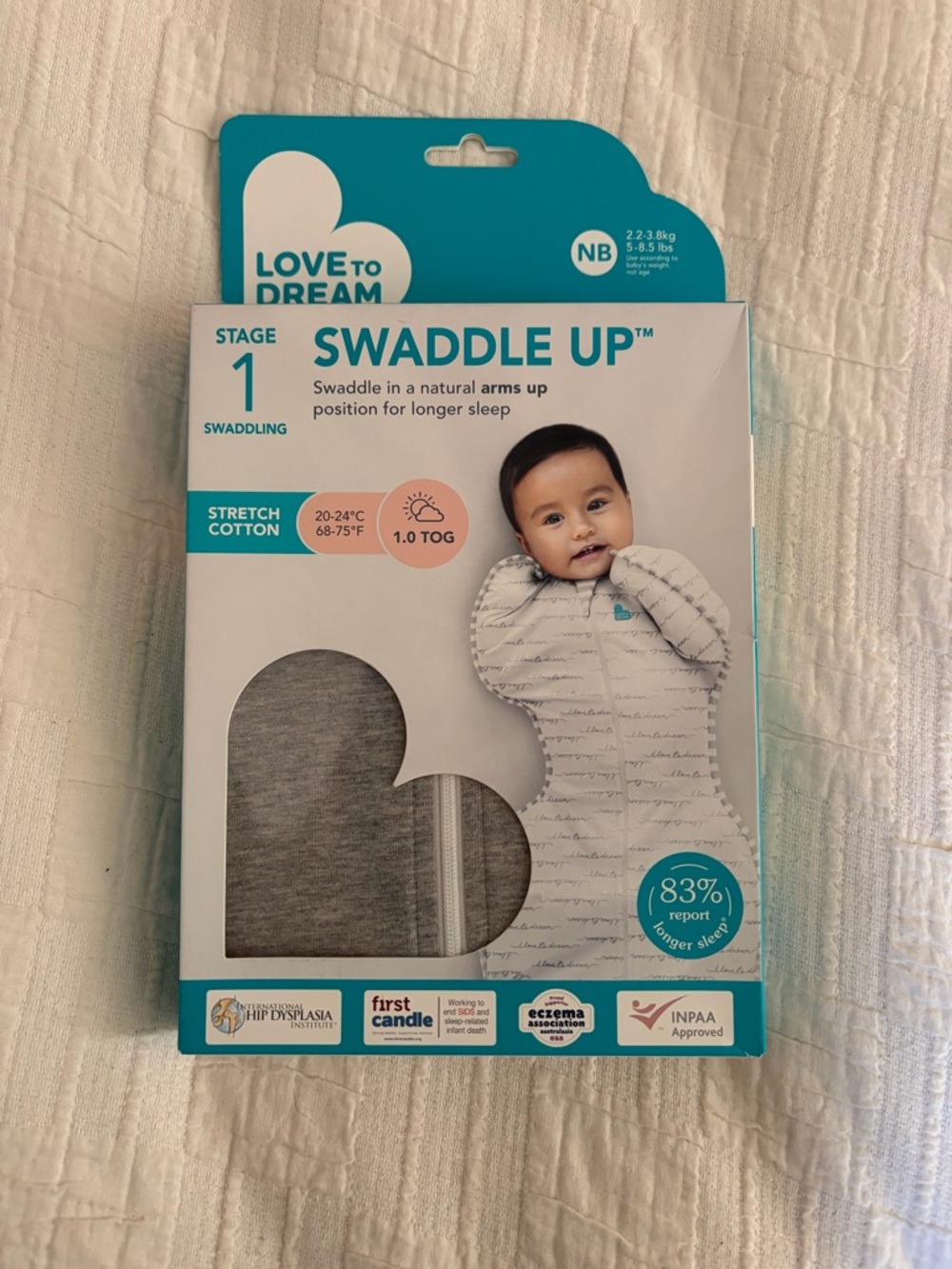 NIB Love To Dream Swaddle Up Stage 1 Stretch Cotton Swaddle - Grey